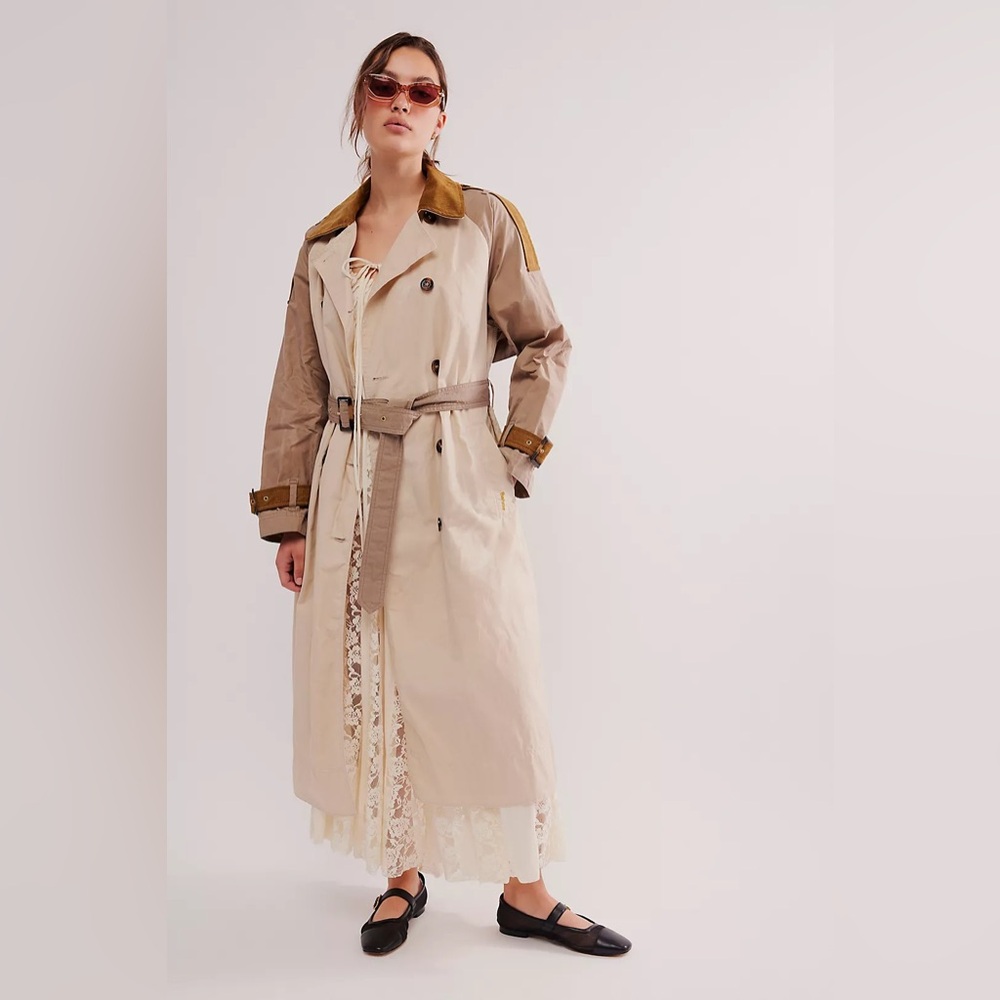 Free People Barbour Ingleby Shower Oatmeal Sz 10 NWT Color Block Contrast Collar - Picture 1 of 16